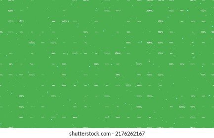 Seamless background pattern of evenly spaced white 100 percent symbols of different sizes and opacity. Vector illustration on green background with stars