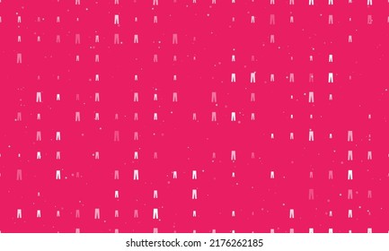 Seamless background pattern of evenly spaced white pants symbols of different sizes and opacity. Vector illustration on pink background with stars