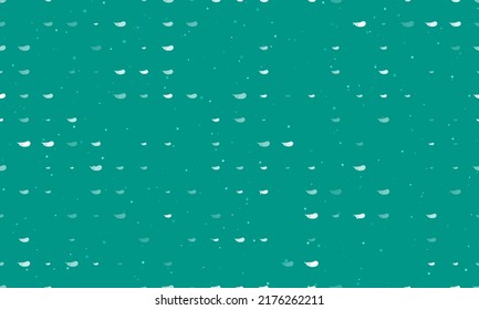 Seamless background pattern of evenly spaced white eggplant symbols of different sizes and opacity. Vector illustration on teal background with stars