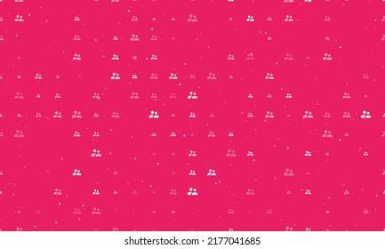 Seamless background pattern of evenly spaced white group symbols of different sizes and opacity. Vector illustration on pink background with stars