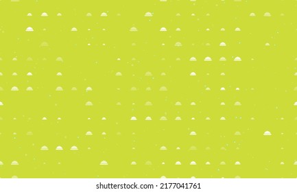 Seamless background pattern of evenly spaced white cloche symbols of different sizes and opacity. Vector illustration on lime background with stars