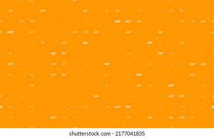 Seamless background pattern of evenly spaced white 360 degree symbols of different sizes and opacity. Vector illustration on orange background with stars