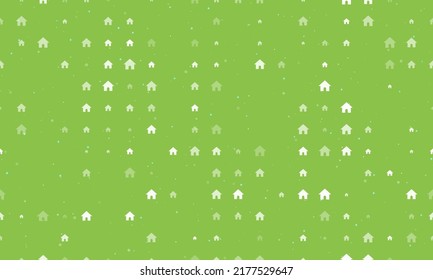 Seamless background pattern of evenly spaced white kennel symbols of different sizes and opacity. Vector illustration on light green background with stars