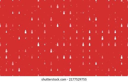 Seamless background pattern of evenly spaced white nail polish symbols of different sizes and opacity. Vector illustration on red background with stars