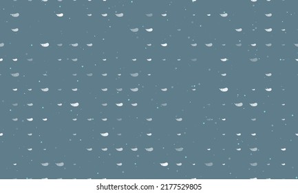 Seamless background pattern of evenly spaced white eggplant symbols of different sizes and opacity. Vector illustration on blue grey background with stars