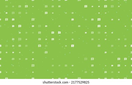 Seamless background pattern of evenly spaced white chat symbols of different sizes and opacity. Vector illustration on light green background with stars