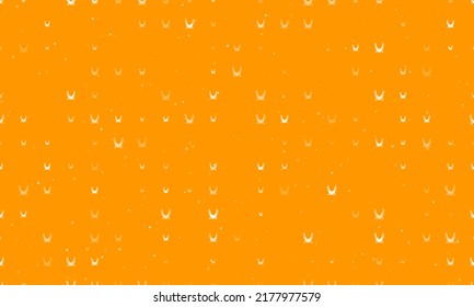Seamless background pattern of evenly spaced white yoga hammock symbols of different sizes and opacity. Vector illustration on orange background with stars