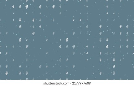 Seamless background pattern of evenly spaced white grapes symbols of different sizes and opacity. Vector illustration on blue grey background with stars