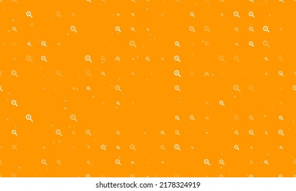 Seamless background pattern of evenly spaced white zoom in symbols of different sizes and opacity. Vector illustration on orange background with stars