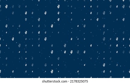 Seamless background pattern of evenly spaced white grapes symbols of different sizes and opacity. Vector illustration on dark blue background with stars