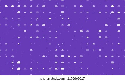 Seamless background pattern of evenly spaced white trapezoid symbols of different sizes and opacity. Vector illustration on deep purple background with stars
