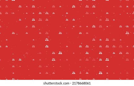 Seamless background pattern of evenly spaced white group symbols of different sizes and opacity. Vector illustration on red background with stars