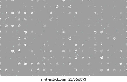 Seamless background pattern of evenly spaced white fire symbols of different sizes and opacity. Vector illustration on grey background with stars