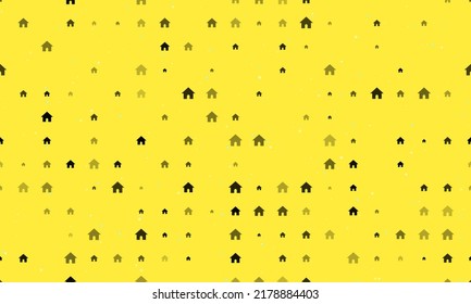 Seamless background pattern of evenly spaced black kennel symbols of different sizes and opacity. Vector illustration on yellow background with stars