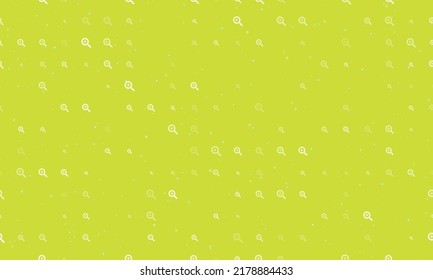 Seamless background pattern of evenly spaced white zoom in symbols of different sizes and opacity. Vector illustration on lime background with stars