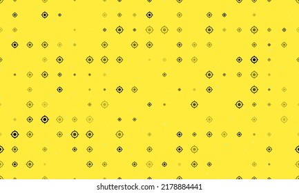 Seamless Background Pattern Of Evenly Spaced Black Crosshair Symbols Of Different Sizes And Opacity. Vector Illustration On Yellow Background With Stars