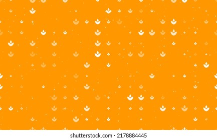 Seamless background pattern of evenly spaced white water lily symbols of different sizes and opacity. Vector illustration on orange background with stars