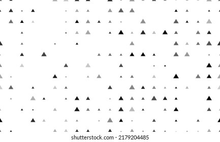 Seamless background pattern of evenly spaced black triangle symbols of different sizes and opacity. Vector illustration on white background