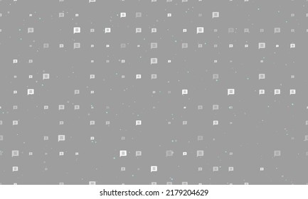 Seamless background pattern of evenly spaced white chat symbols of different sizes and opacity. Vector illustration on grey background with stars