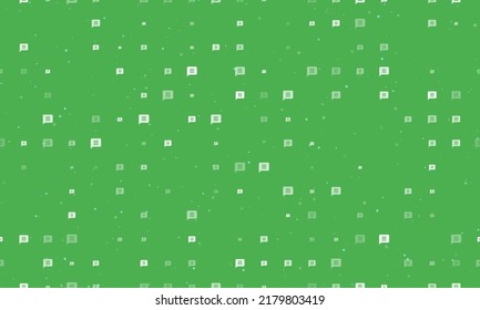 Seamless background pattern of evenly spaced white chat symbols of different sizes and opacity. Vector illustration on green background with stars