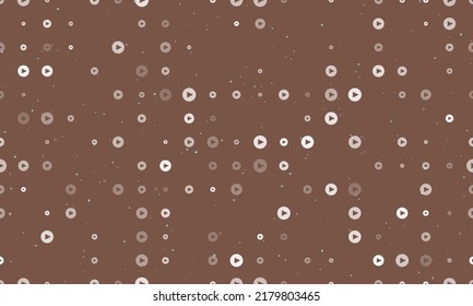 Seamless background pattern of evenly spaced white play symbols of different sizes and opacity. Vector illustration on brown background with stars