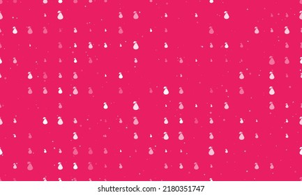 Seamless background pattern of evenly spaced white pear symbols of different sizes and opacity. Vector illustration on pink background with stars