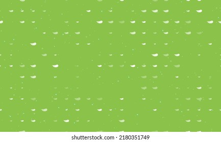 Seamless background pattern of evenly spaced white eggplant symbols of different sizes and opacity. Vector illustration on light green background with stars