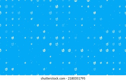 Seamless background pattern of evenly spaced white fire symbols of different sizes and opacity. Vector illustration on light blue background with stars