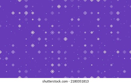 Seamless Background Pattern Of Evenly Spaced White Crosshair Symbols Of Different Sizes And Opacity. Vector Illustration On Deep Purple Background With Stars