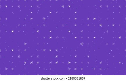 Seamless background pattern of evenly spaced white blot symbols of different sizes and opacity. Vector illustration on deep purple background with stars