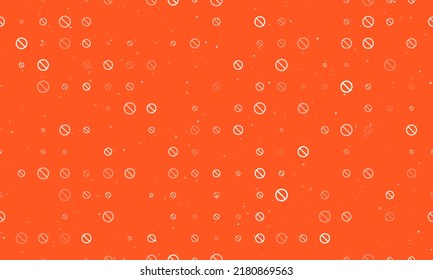 Seamless background pattern of evenly spaced white stop symbols of different sizes and opacity. Vector illustration on deep orange background with stars