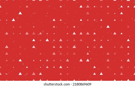 Seamless background pattern of evenly spaced white triangle symbols of different sizes and opacity. Vector illustration on red background with stars