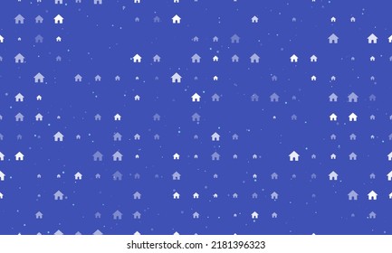 Seamless background pattern of evenly spaced white kennel symbols of different sizes and opacity. Vector illustration on indigo background with stars