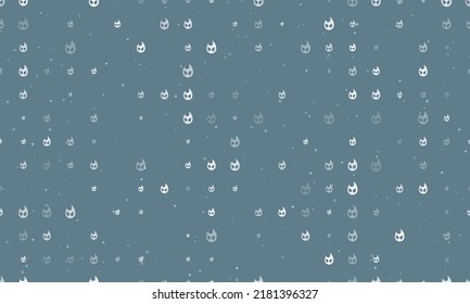 Seamless background pattern of evenly spaced white fire symbols of different sizes and opacity. Vector illustration on blue grey background with stars