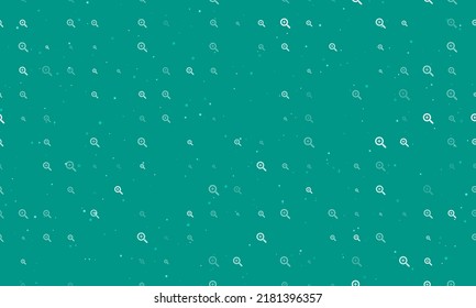 Seamless Background Pattern Of Evenly Spaced White Zoom In Symbols Of Different Sizes And Opacity. Vector Illustration On Teal Background With Stars