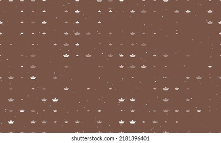 Seamless background pattern of evenly spaced white paper boat symbols of different sizes and opacity. Vector illustration on brown background with stars