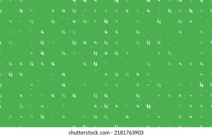 Seamless background pattern of evenly spaced white earrings symbols of different sizes and opacity. Vector illustration on green background with stars