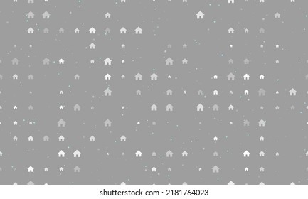 Seamless background pattern of evenly spaced white kennel symbols of different sizes and opacity. Vector illustration on grey background with stars