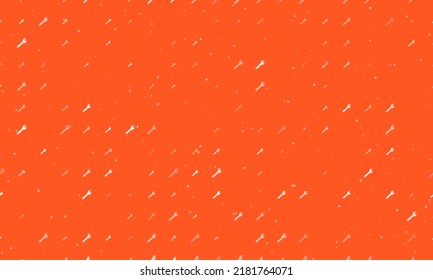 Seamless background pattern of evenly spaced white adjustable wrench symbols of different sizes and opacity. Vector illustration on deep orange background with stars