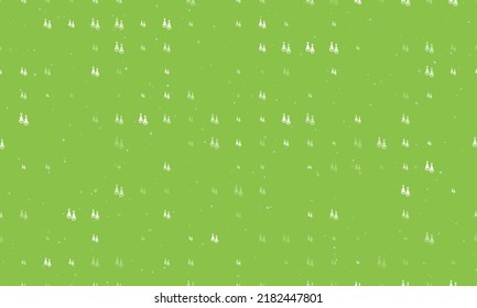 Seamless background pattern of evenly spaced white earrings symbols of different sizes and opacity. Vector illustration on light green background with stars