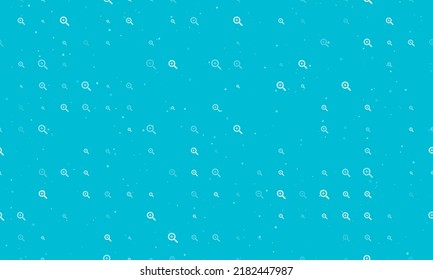 Seamless background pattern of evenly spaced white zoom in symbols of different sizes and opacity. Vector illustration on cyan background with stars