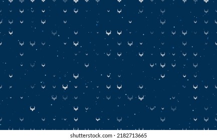 Seamless background pattern of evenly spaced white necklace symbols of different sizes and opacity. Vector illustration on dark blue background with stars