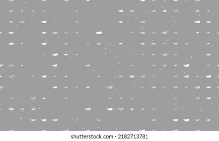 Seamless background pattern of evenly spaced white eggplant symbols of different sizes and opacity. Vector illustration on grey background with stars