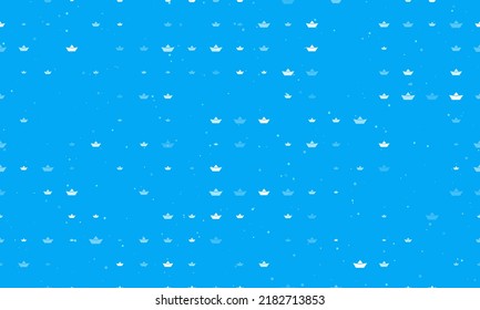 Seamless background pattern of evenly spaced white paper boat symbols of different sizes and opacity. Vector illustration on light blue background with stars