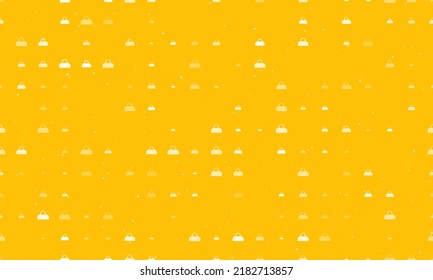 Patrón de fondo sin foco de símbolos de bolsos deportivos blancos de tamaño y opacidad uniformes y espaciados. Ilustración del vector sobre fondo ámbar con estrellas