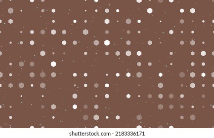 Seamless background pattern of evenly spaced white hexagon symbols of different sizes and opacity. Vector illustration on brown background with stars