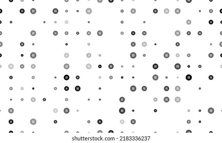 Seamless background pattern of evenly spaced black pause symbols of different sizes and opacity. Vector illustration on white background