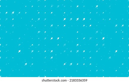 Seamless background pattern of evenly spaced white trowel symbols of different sizes and opacity. Vector illustration on cyan background with stars