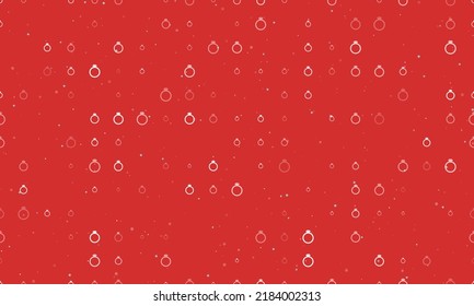 Seamless background pattern of evenly spaced white diamond ring symbols of different sizes and opacity. Vector illustration on red background with stars