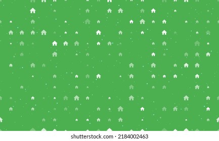 Seamless background pattern of evenly spaced white kennel symbols of different sizes and opacity. Vector illustration on green background with stars